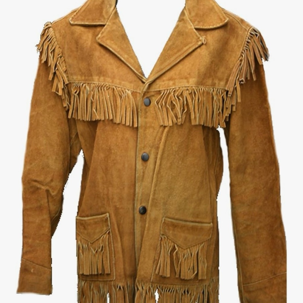 Suede Fringe Leather Jacket in Tan